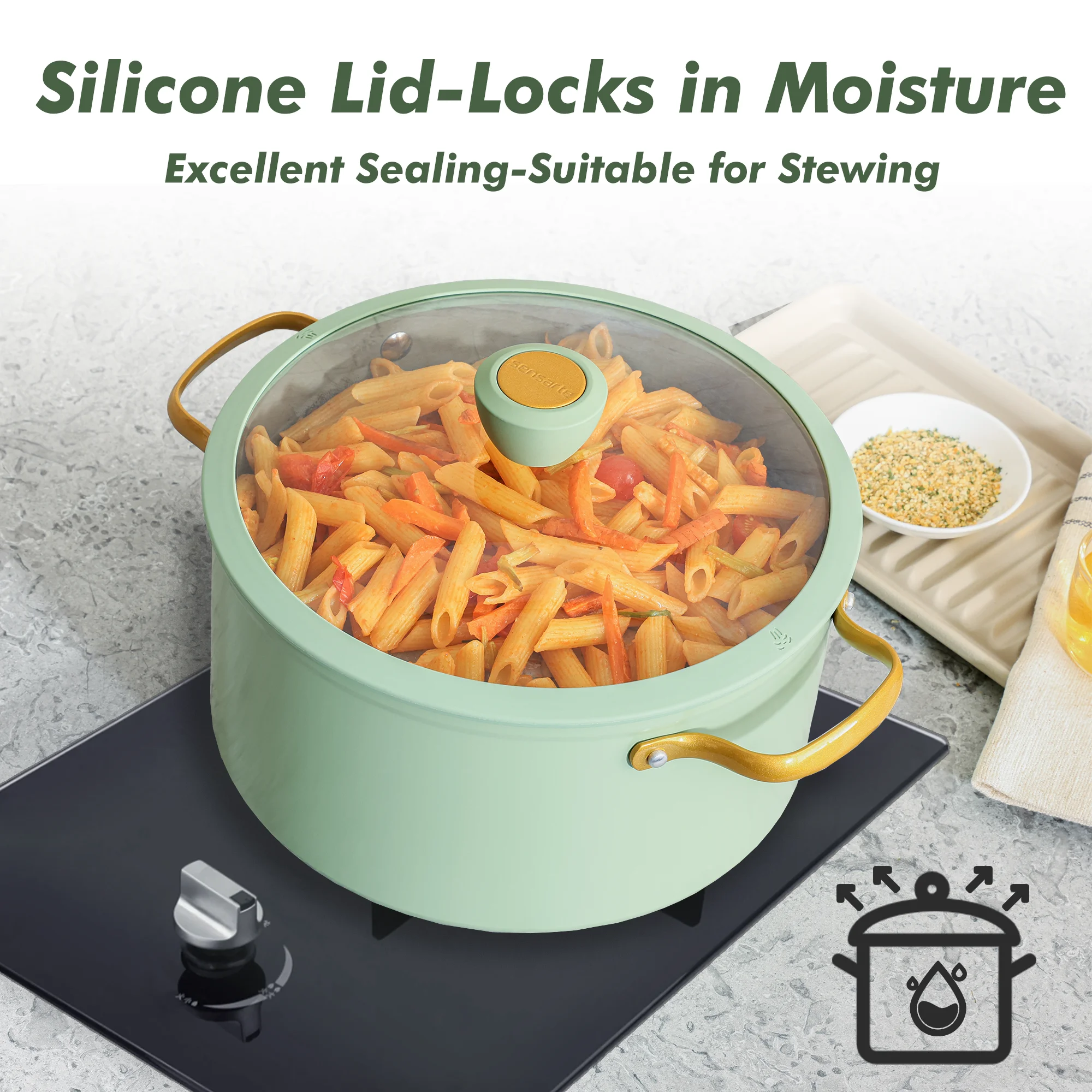 SENSARTE Nonstick Pots and Pans Set, 18Pcs Non Stick Cookware Sets, Induction Kitchen Cookware Sets Green