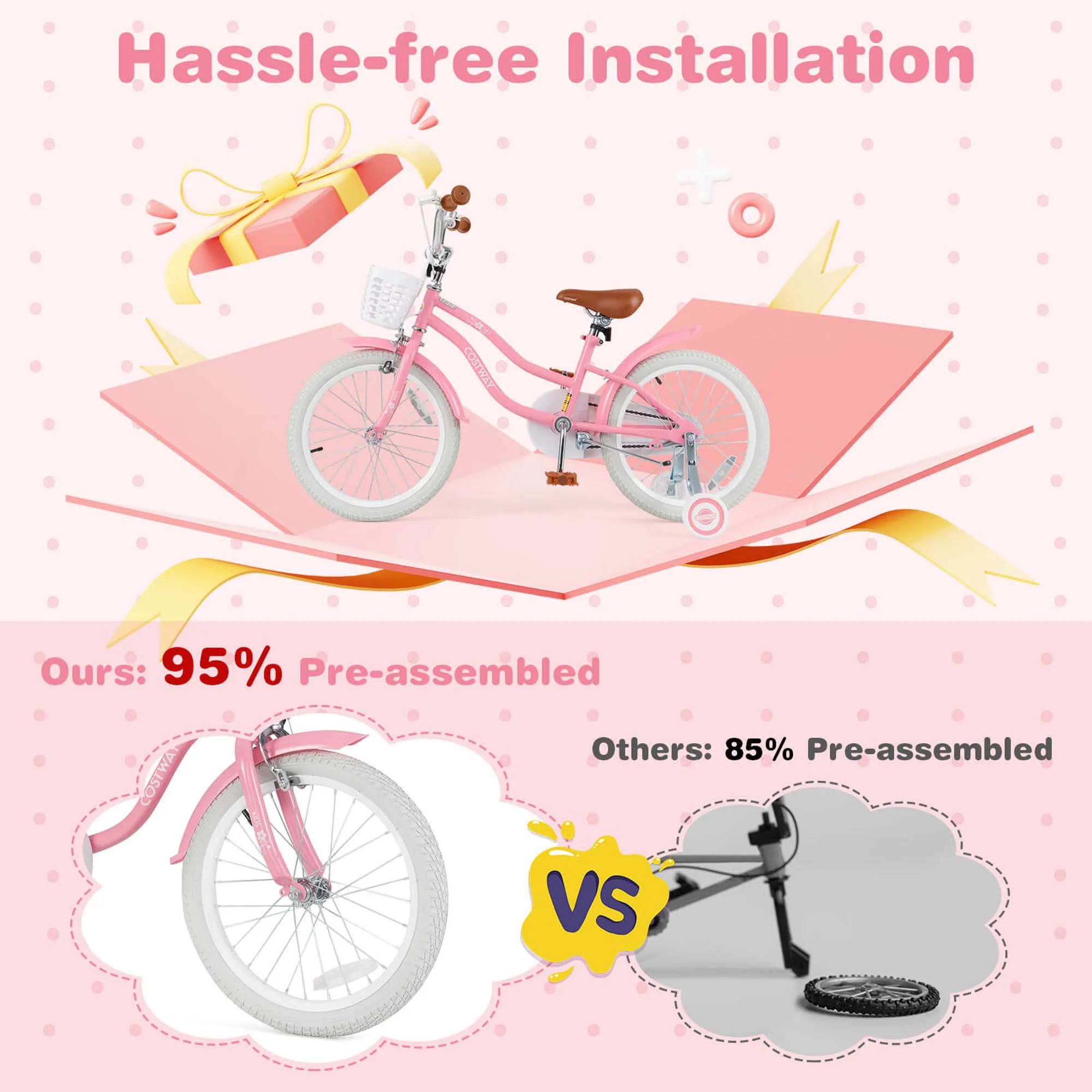 Costway 18'' Kids Bike Toddler Bicycle with Training Wheel Kickstand for 4-8 Years Old Pink