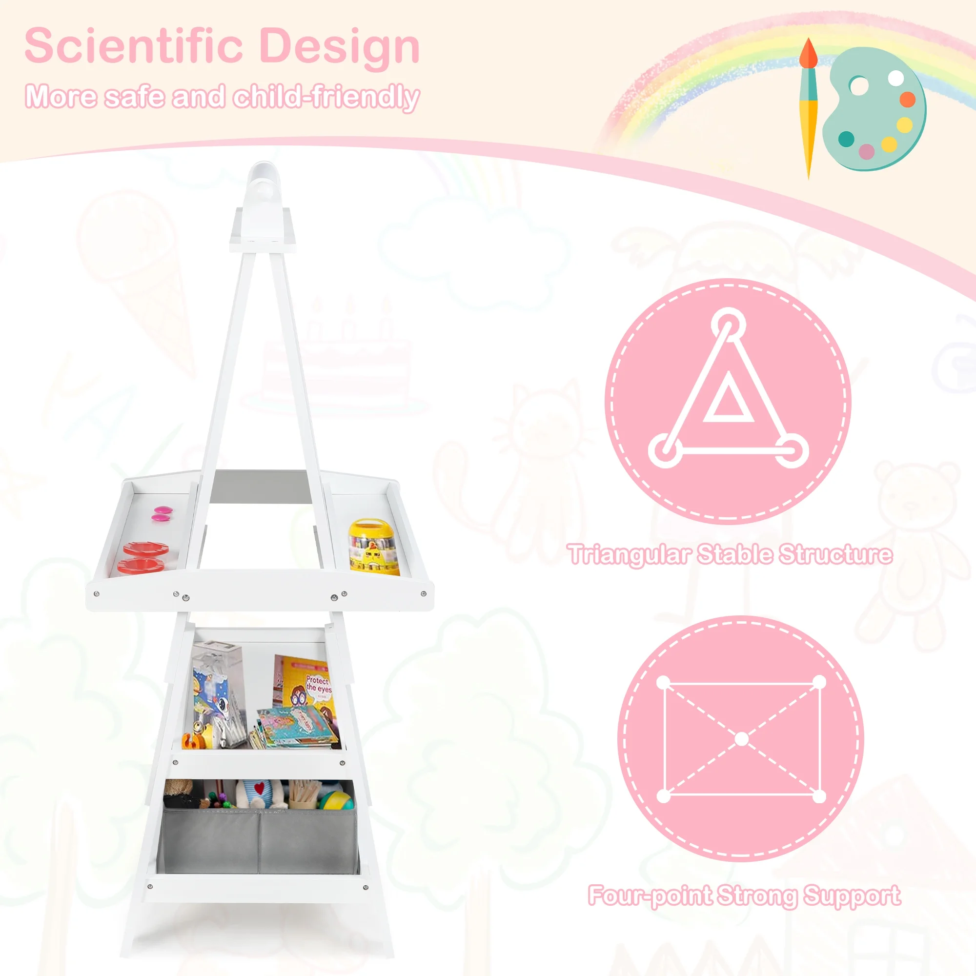 LINLUX 3 in 1 Art Easel for Kid, Whiteboard for Kid with Stand, Magnetic Chalkboard Pizarra, Grey