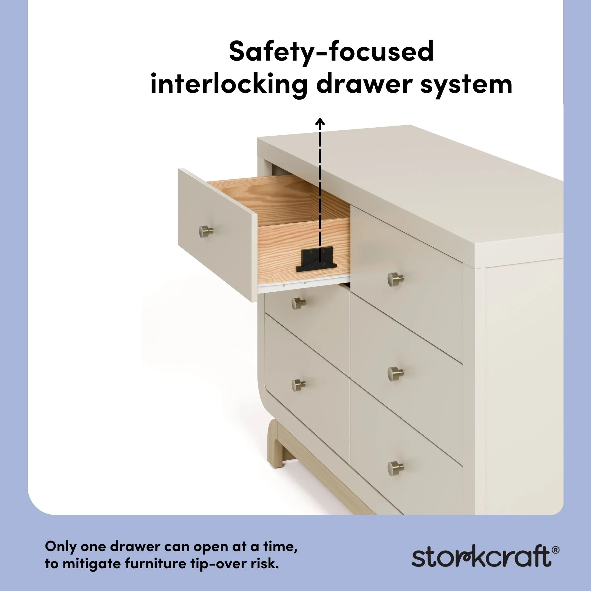 Storkcraft Santorini 6 Drawer Double Dresser, White/Driftwood