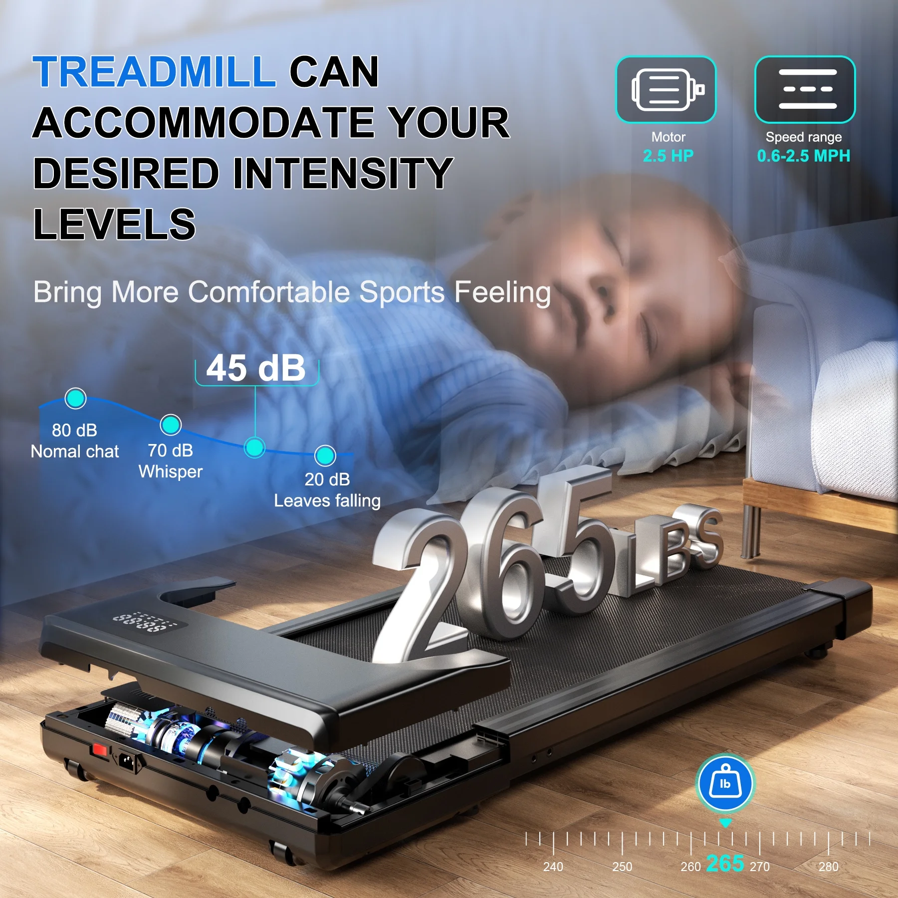 Walking Pad Treadmill with Remote Control,Under Desk Treadmill for Home&Office, 250 lbs Weight Capacity