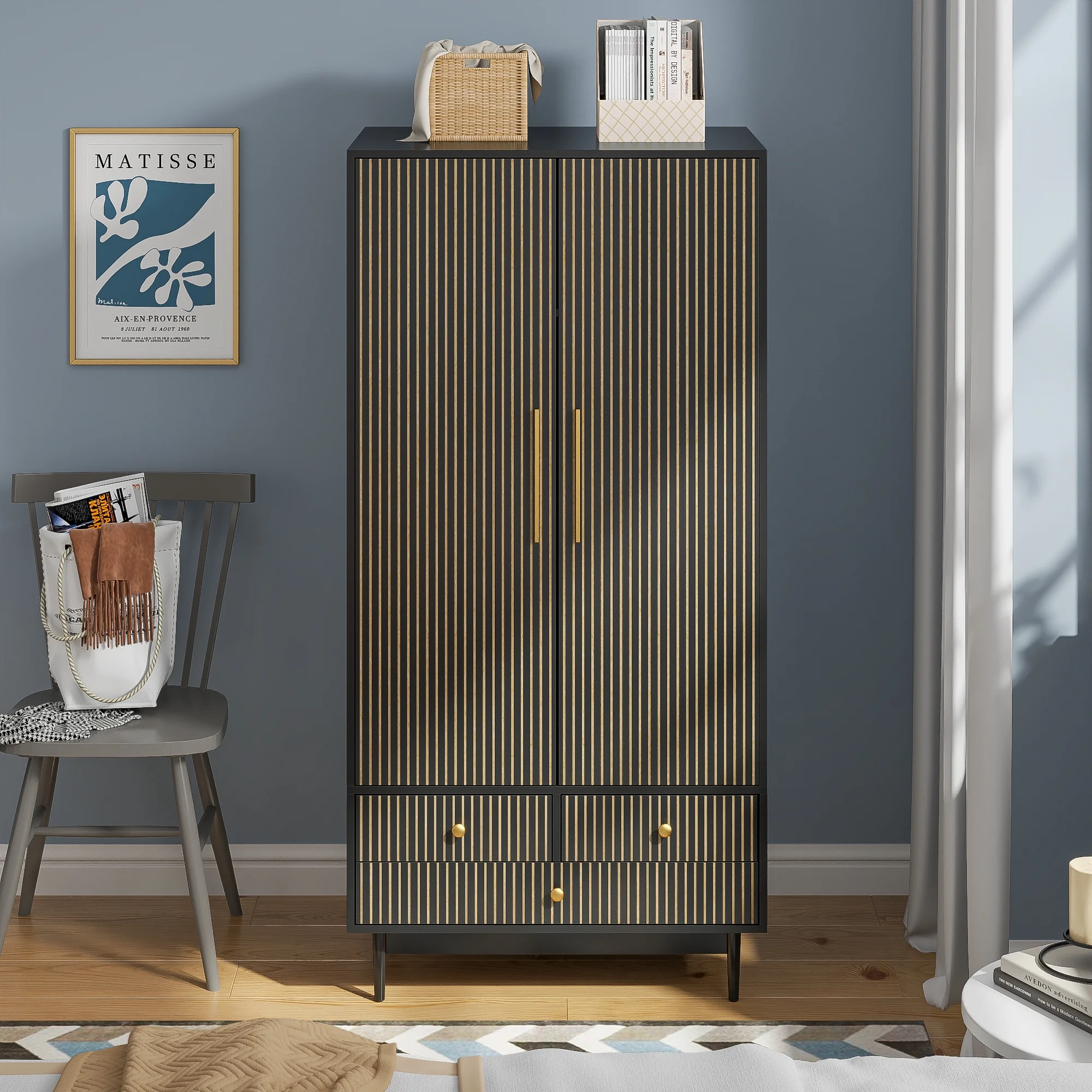 Armoire Wardrobe Closet, Closet Wardrobe Cabinet with Drawers and Hanging Rail for Bedroom, White