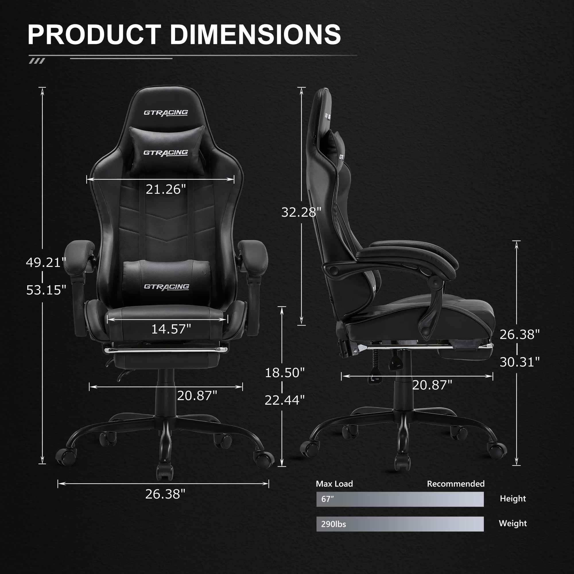 GTRACING GTWD-200 Ergonomic Gaming Chair with Adjustable Pillows and Footrest , Red
