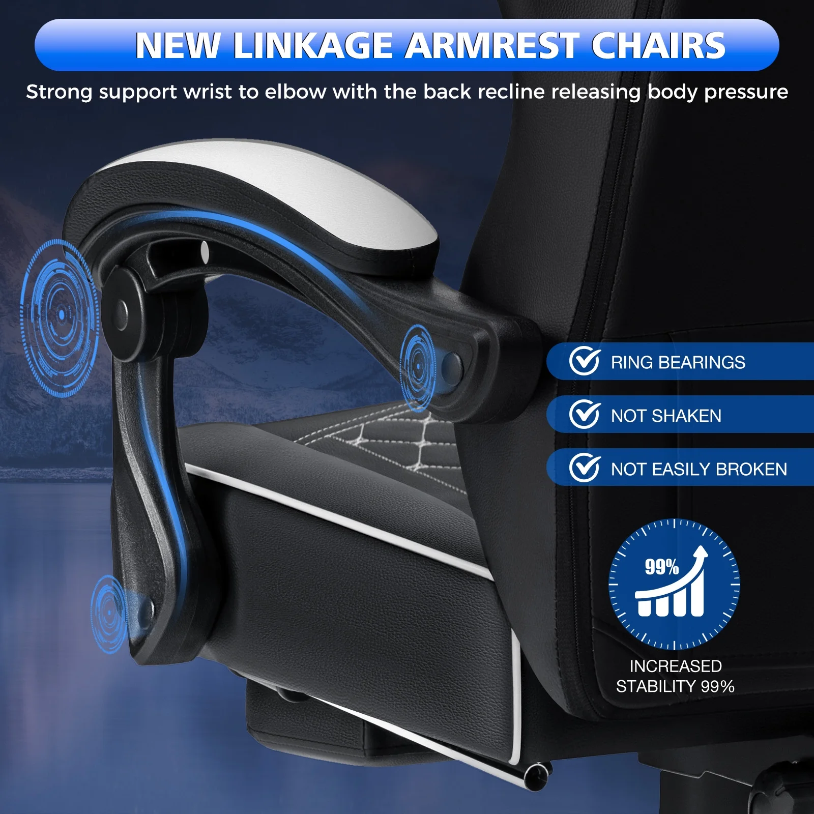 Hoffree Gaming Chair with Speakers PU Gamer Chair with footrest and massage Egonomic Computer Game Chair with Headrest and Lumbar Support for Adults and Office Gaming, 440 LBS