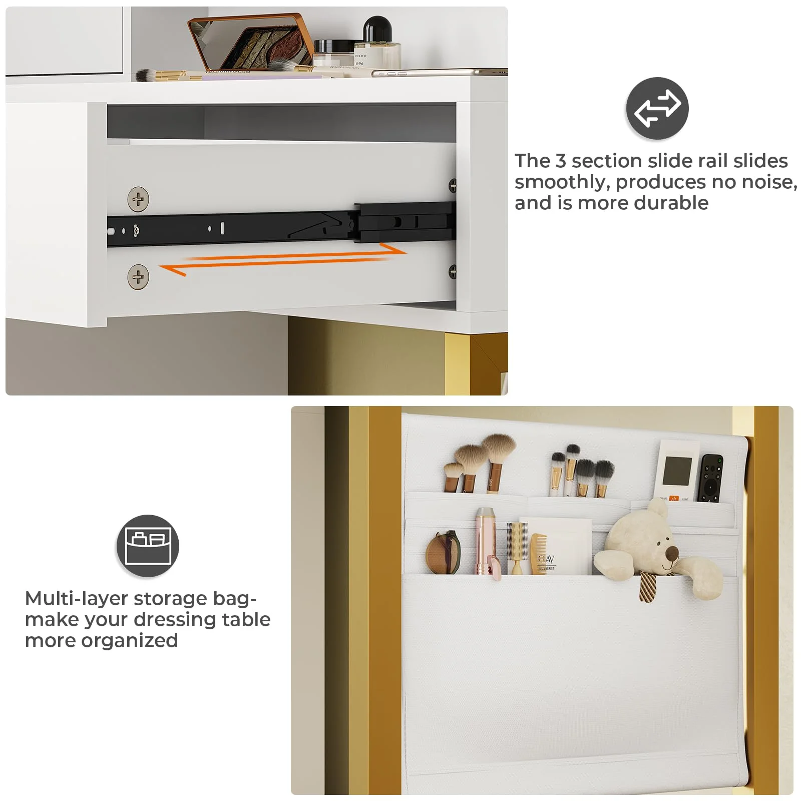 Makeup Vanity Desk with Lighted Mirror & Charging Stations & 6 Drawers Large Vanity Table Bedroom Dressing Table with Glass Tabletop&Side Cabinet&Glass Tabletop, Black