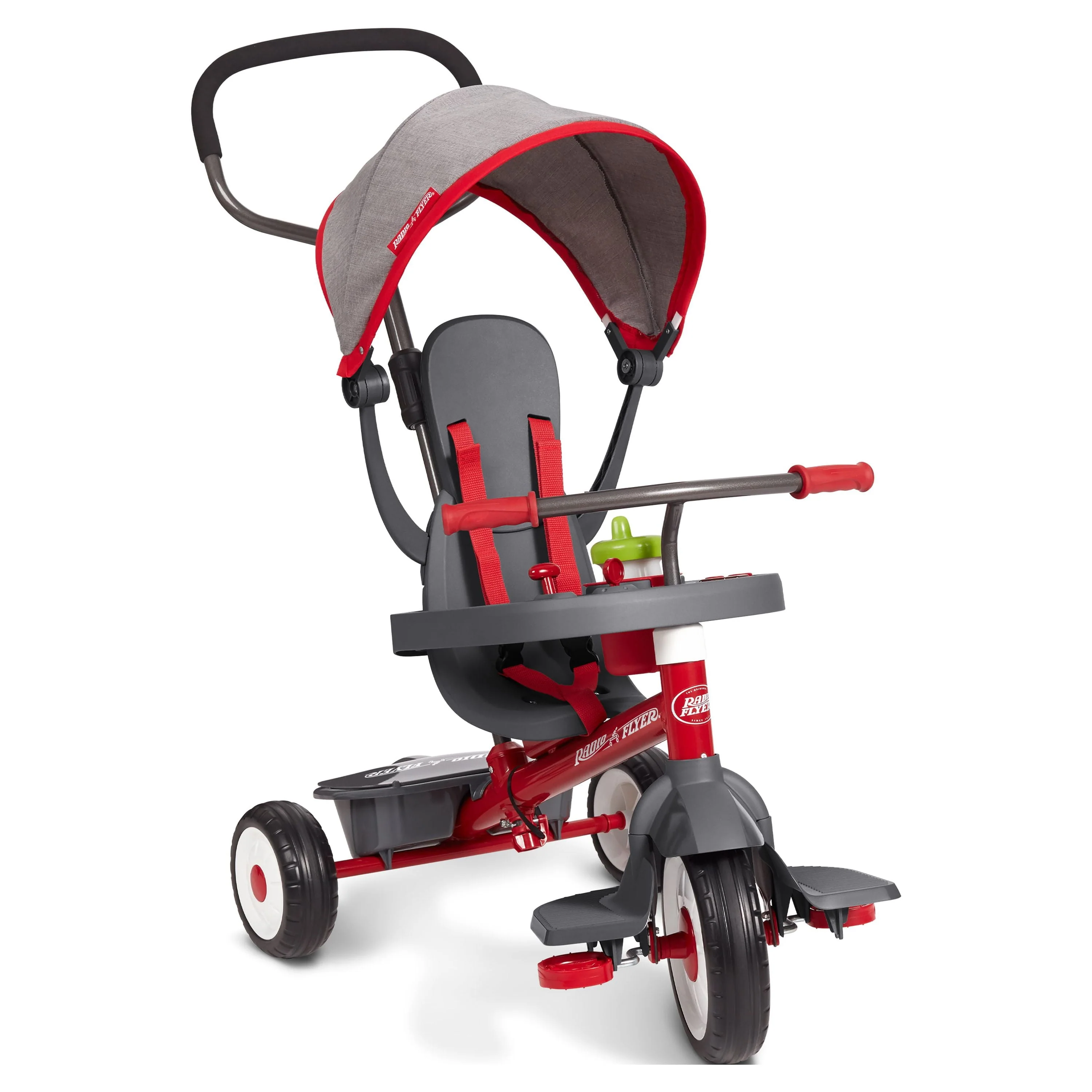 Radio Flyer, 4-in-1 Stroll 'N Trike with Activity Tray, Red & Gray, Convertible Tricycle