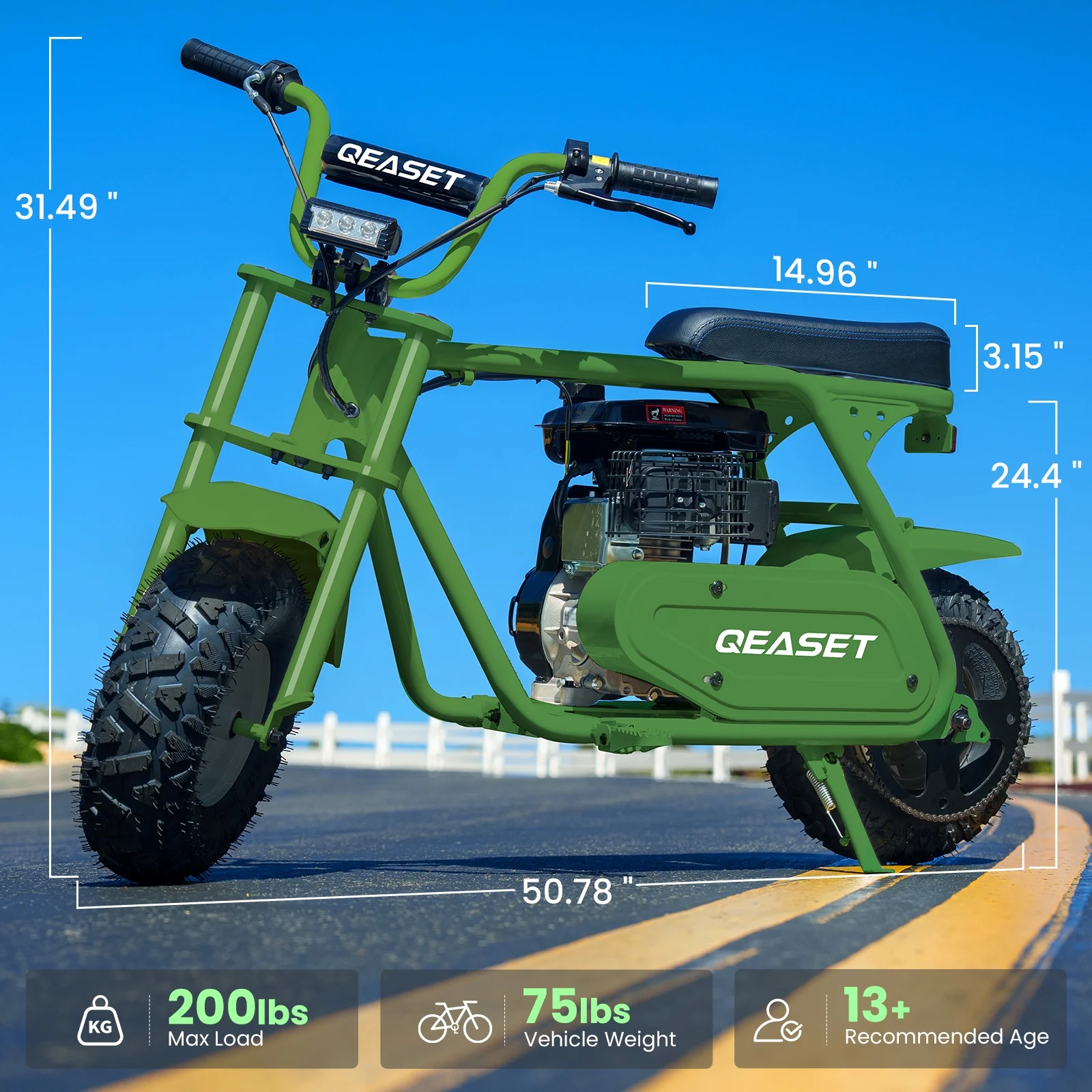 QEASET MB001 Gas Powered Mini Dirt Bike 99CC for Teens and Adults, 25MPH Off Road Motorcycle, Weight Support Up to 200 LBS - Black