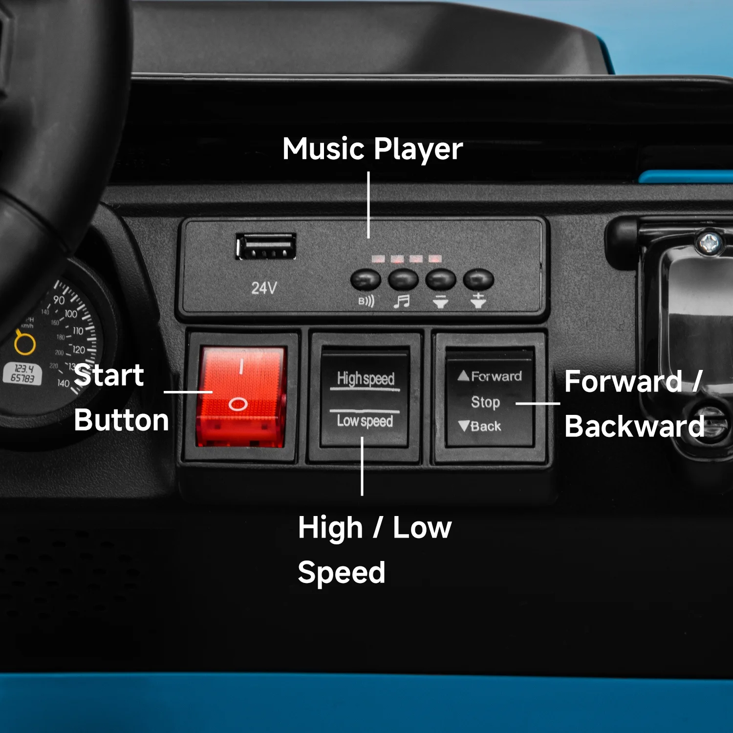 Track Seven 24V Ride on Car, Electric Golf Cart with Ceiling, Ride on Truck with Remote Control, Music, Rear Storage Box, Electric Car for Boys Girls Age 3+, 18.5