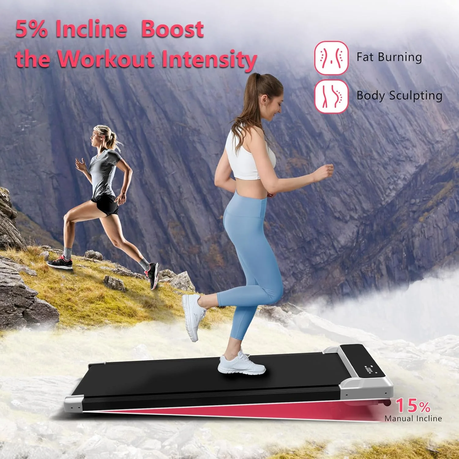 JURITS Walking Pad 2 in 1 for Walking and Jogging, Under Desk Treadmill for Home Office with Remote Control, Portable Walking Pad Treadmill Under Desk, Desk Treadmill in LED Display,Black